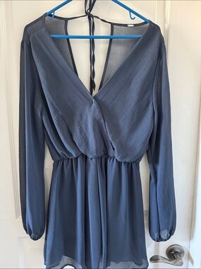 Women's Slate Blue Long Sleeve Romper